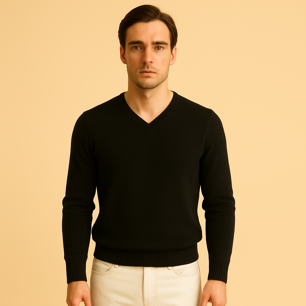 Hellemode | Men – V-Neck Knit Sweater – Classic Minimalist Design