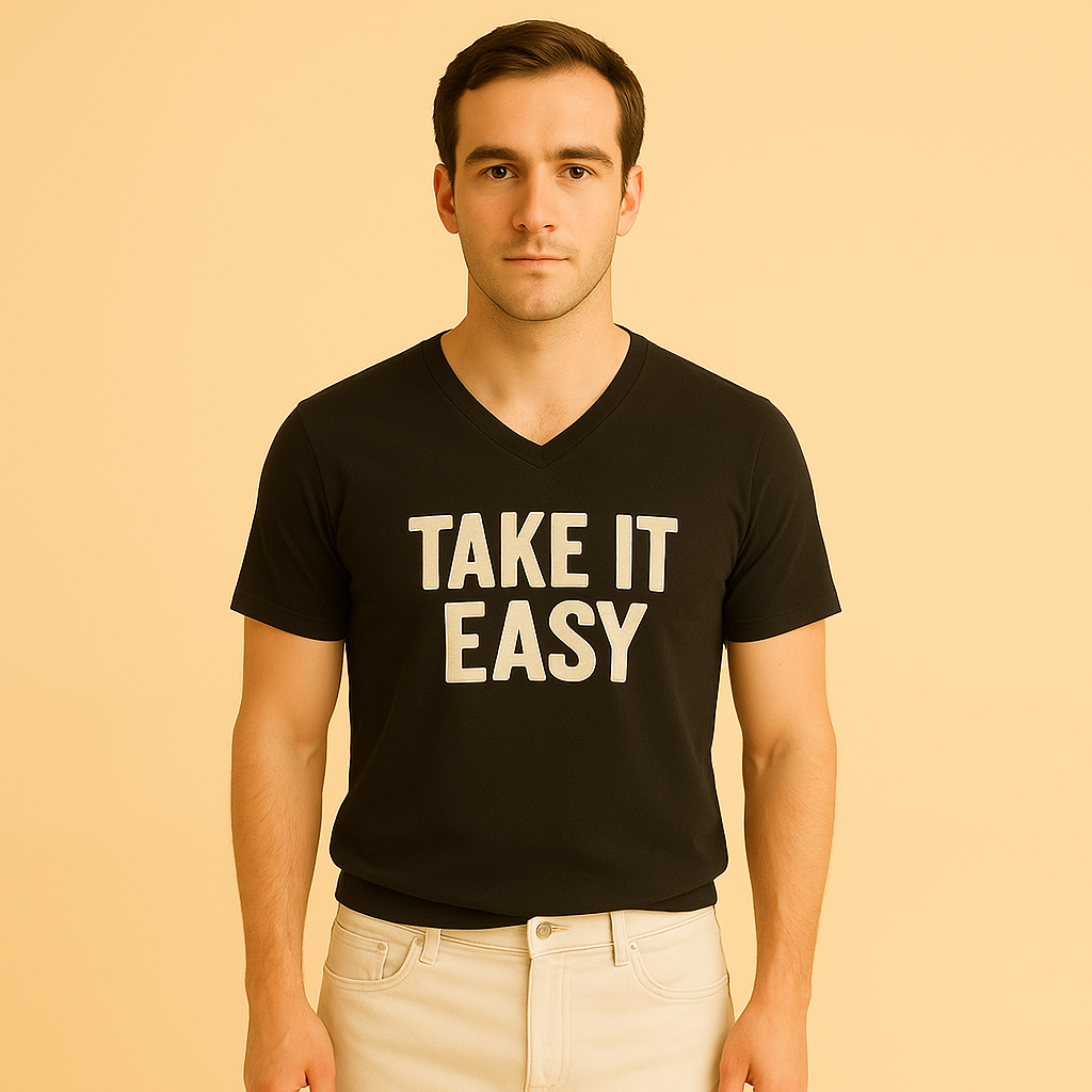 Hellemode | Men – Take It Easy V-Neck T-Shirt – Relaxed Graphic Design